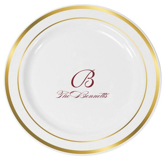 Pick Your Initial Monogram with Text Premium Banded Plastic Plates